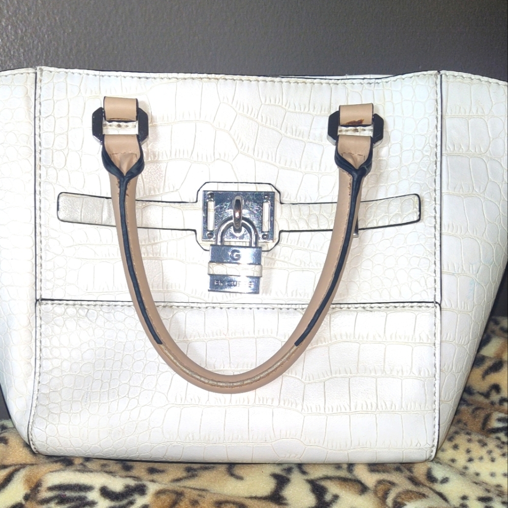 Guess 'PU' Alligator White Purse